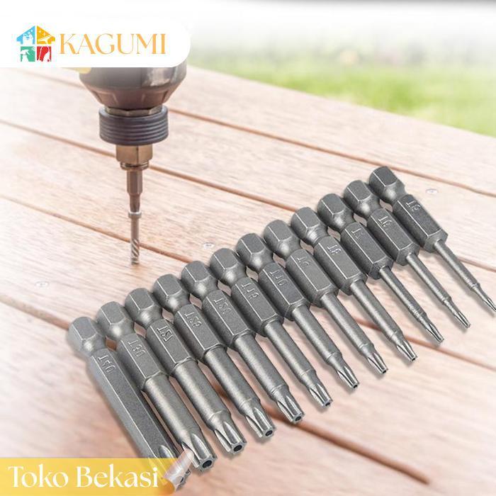 Kagumi Isi 12 Obeng Mata Bintang T5-T40 Mata Obeng Torx Magnet 50mm Hex Shank Mata Obeng Ready Stok