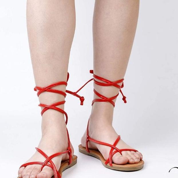 Hazasomi Style Kagura Flip Flop Roman Gladiator Cosplay Hz-099 Sandal Flat Wanita Tali Tumit Lilit S