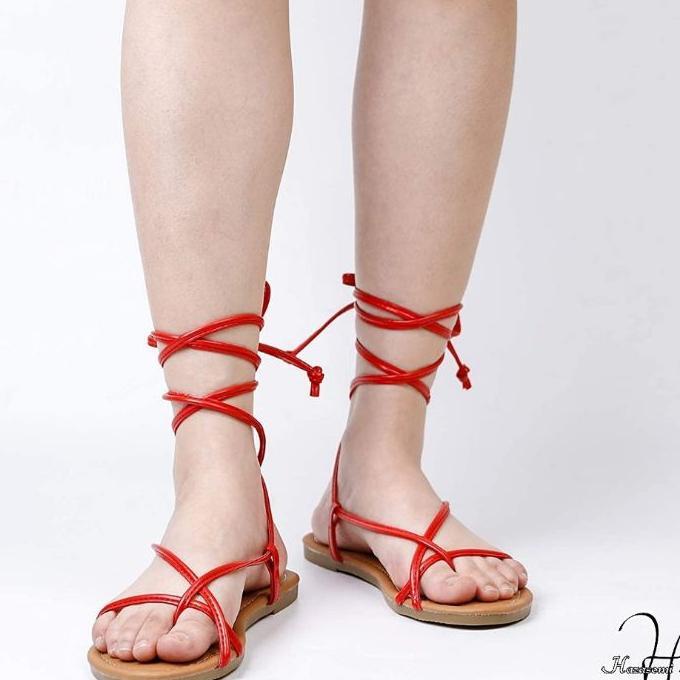 Hazasomi Style Kagura Flip Flop Roman Gladiator Cosplay Hz-099 Sandal Flat Wanita Tali Tumit Lilit S