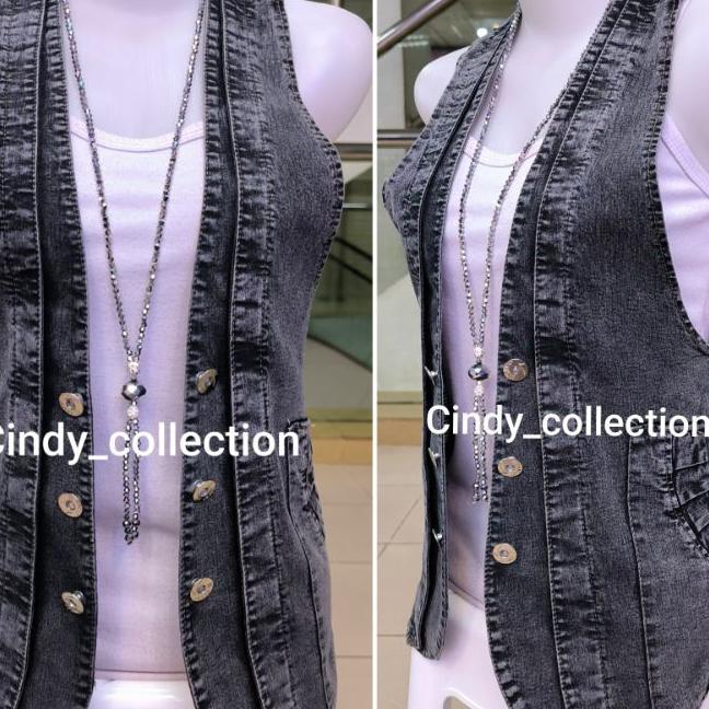 Rompi Jeans Wanita Hitam Snow / Rompi Hitam / Rompi Jumbo Xxl / Vest Jeans Wanita / Rompi Cewek Hita