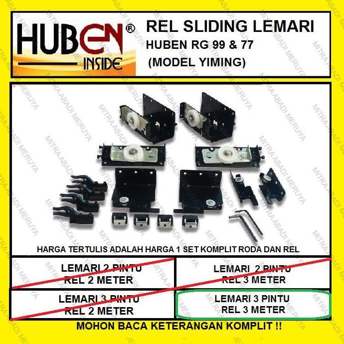 Huben RG99 RG77 3 Pintu 3 Meter Rel sliding Lemari Rel Yiming Geser Lemari Set Roda Gantung Furnitur