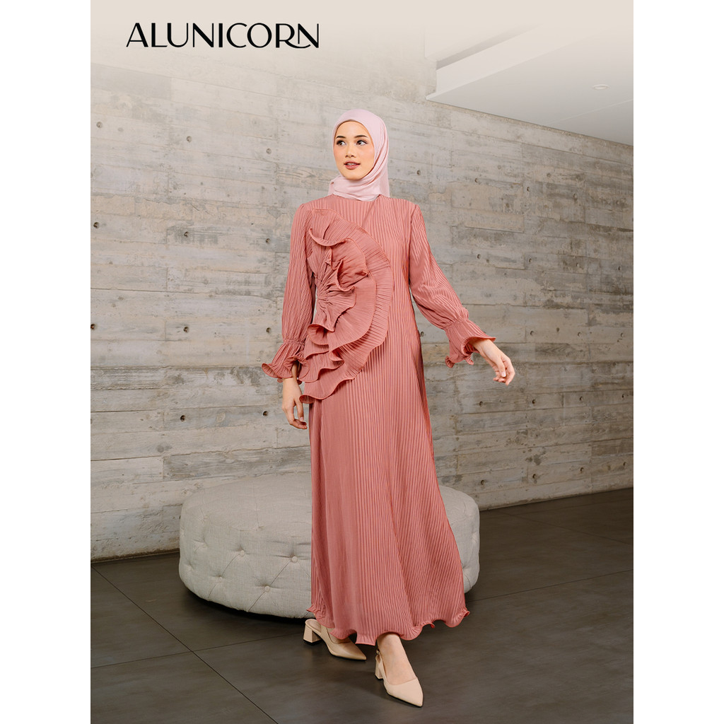Alunicorn - Prisha Dress - Dress Plisket Mom's- Dress Lebaran Motif Bunga