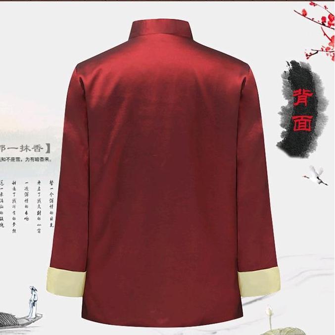 atasan cheongsam pria import lengan panjang motif naga