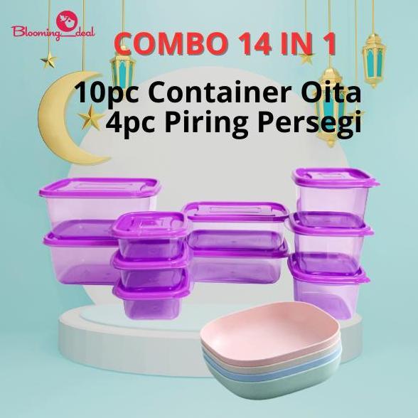 Maga- (Bundle) Container Oita Toples Lebaran Set Isi 10Pcs + 4Pc Piring Persegi Plastic