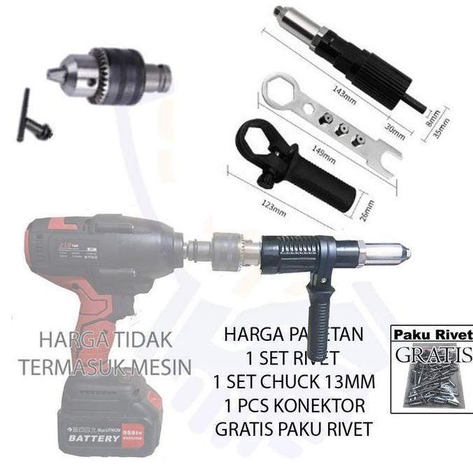 ADAPTER ADAPTOR RIVET BAHAN BESI SAMBUNGAN KEPALA BOR IMPACT ADAPTOR CHUCK BOR 13MM DENGAN PAKU RIVE