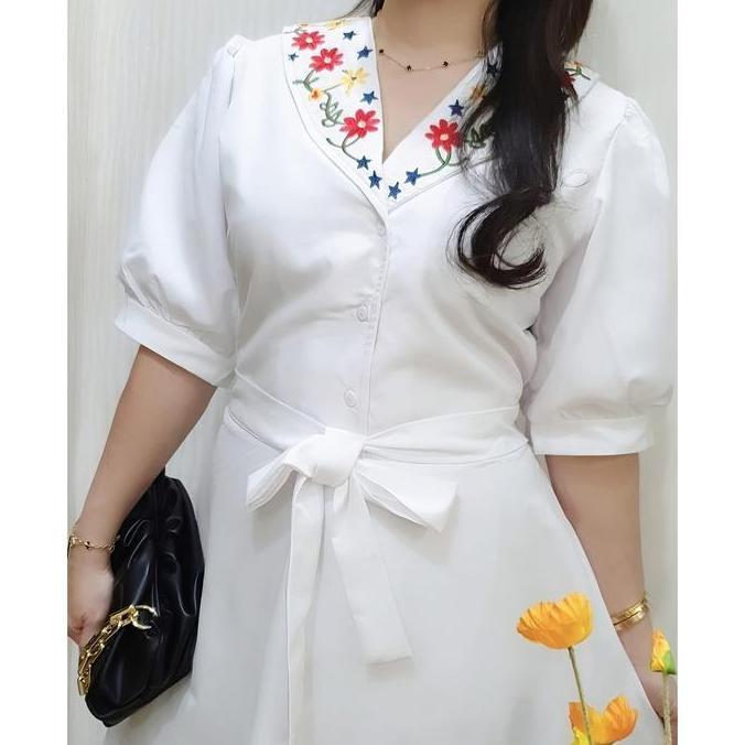 Youu- Dress Blazer Putih Bordir - Midi Dress - Dress - Dress Casual Formal Pesta