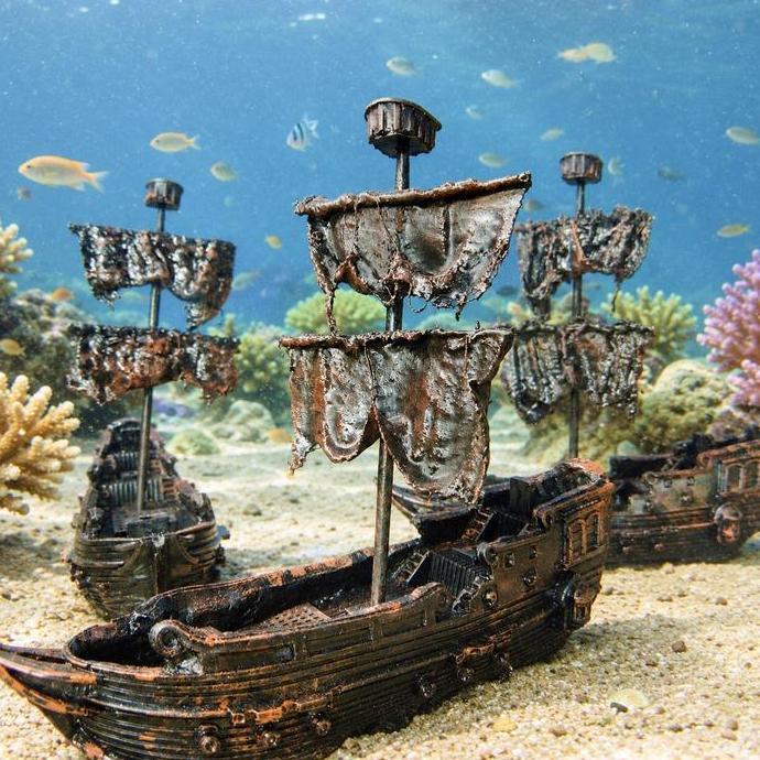 Hiasan Aquarium Kapal Karam Bajak Laut Tenggelam