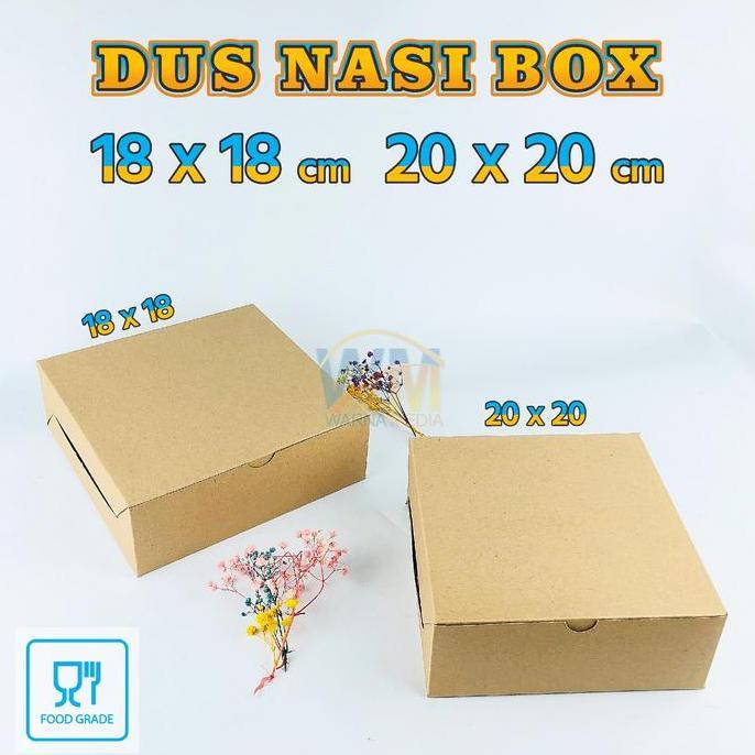 Newkate- (Isi 5Pcs) Kotak Box Nasi 18X18 / Dus Catering 18X18 / Box Cake Kraft Laminating Brown / Du