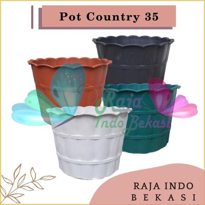 RAJA INDO Pot Shallom Country 35 Pot Bunga Hias Besar Pot Motif Bambu