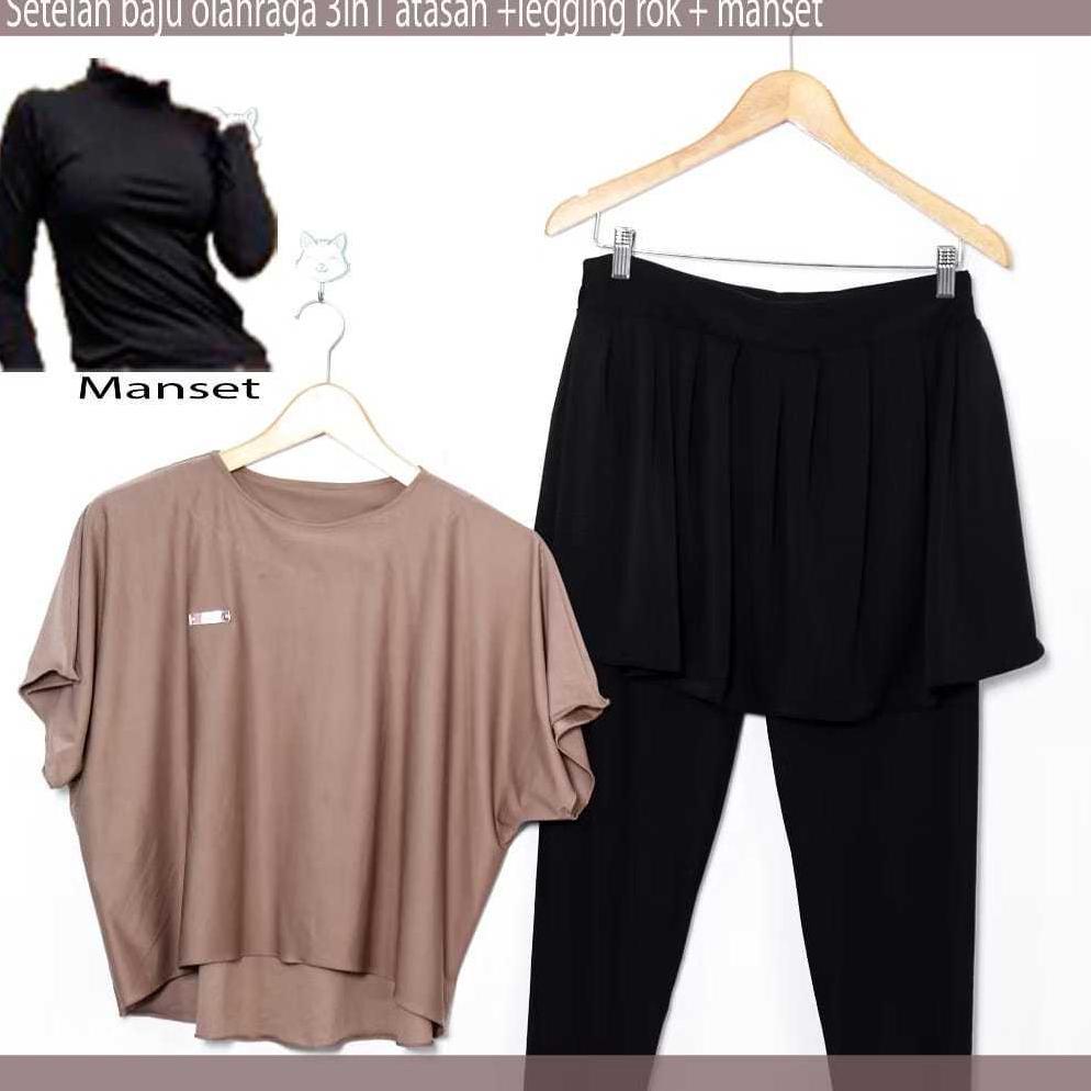 NEW PRODUCT Setelan Baju Olahraga Wanita Oneset Luna Sport Crop Top Legging Rok Manset Model 3 in 1 