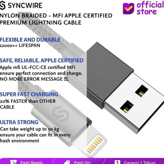NEW Original Syncwire Nylon Lightning Kabel Data Compatible For iPhone MFI Cable Ori