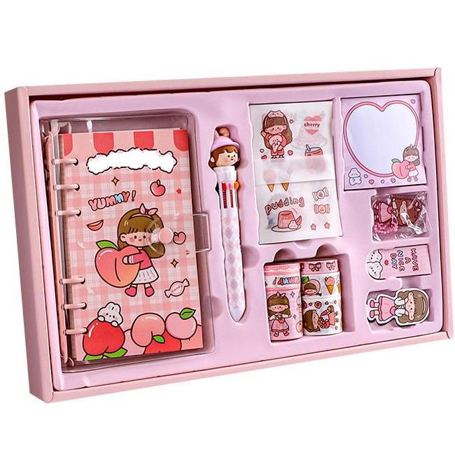 Paket Jurnal Set Diary / Journal kit / Paket set agenda/ Buku catatan set lucu pulpen stiker washi t