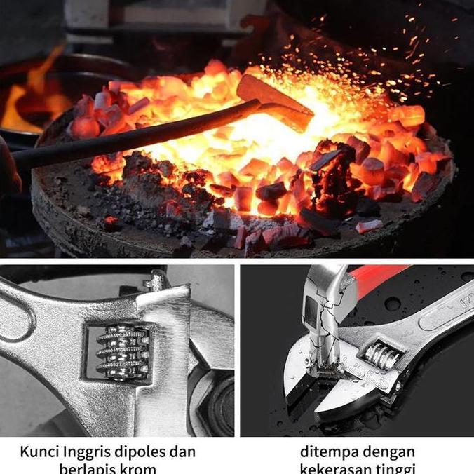 Set- Isku Kunci Inggris 8"-12'' / Tools- Alat Perkakas Adjustable Wrench Logam