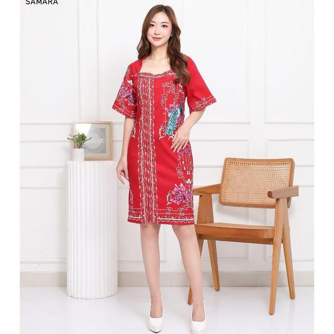 Evercloth Samara Dress Wanita Batik Couple Modern Dress Batik Modern Gaun Pesta Dress Batik Wanita N