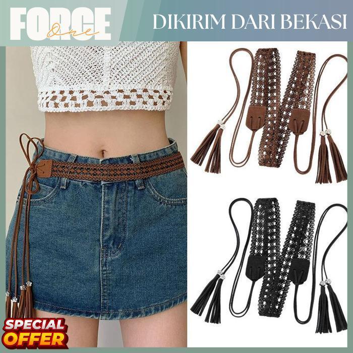 Force One Belt Wanita Anyaman Transparan Fashion - Ikat Pinggang Berlubang Santai, Sabuk Dekoratif u