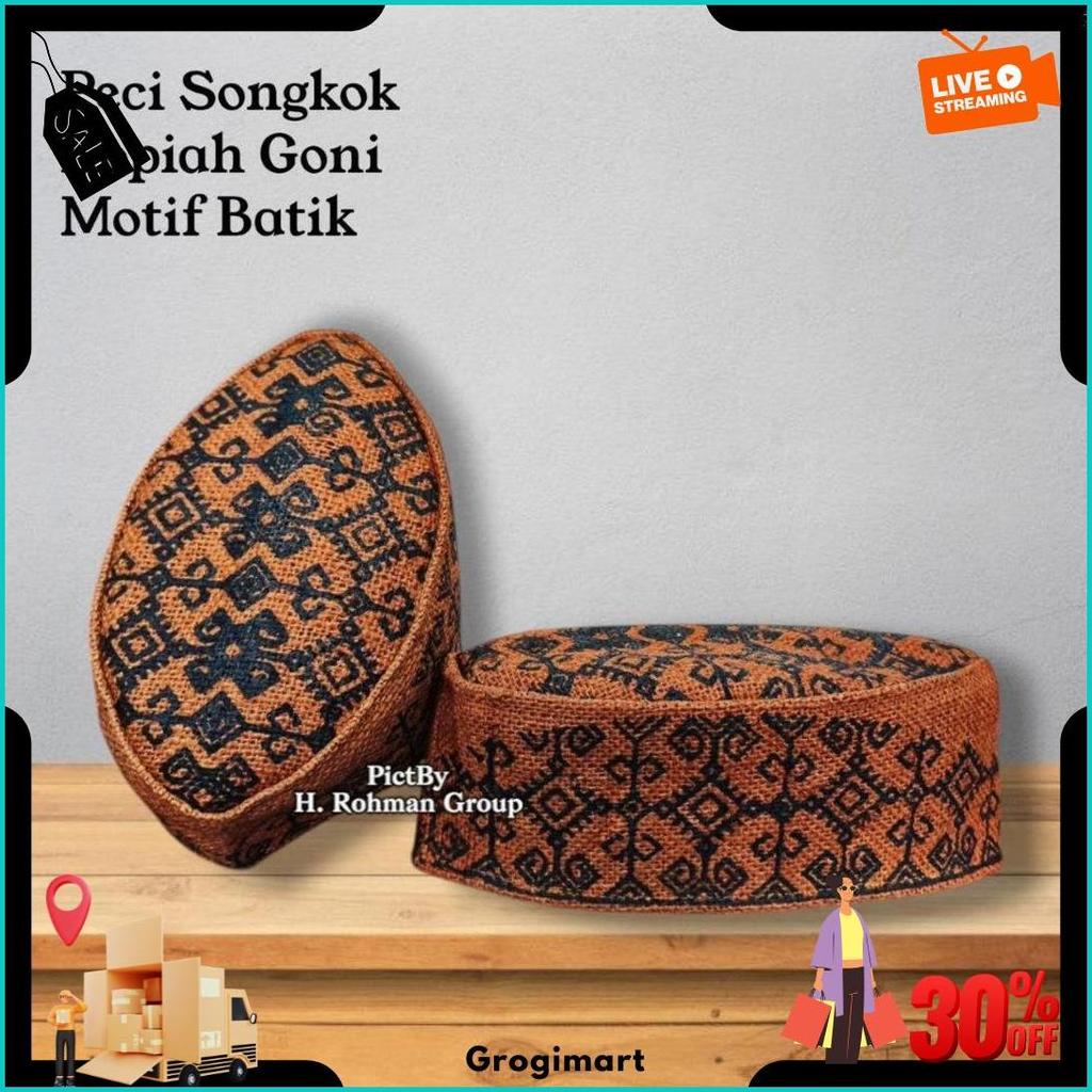 Peci Songkok Goni Motif Batik Warna Natural Original Lagi Booming