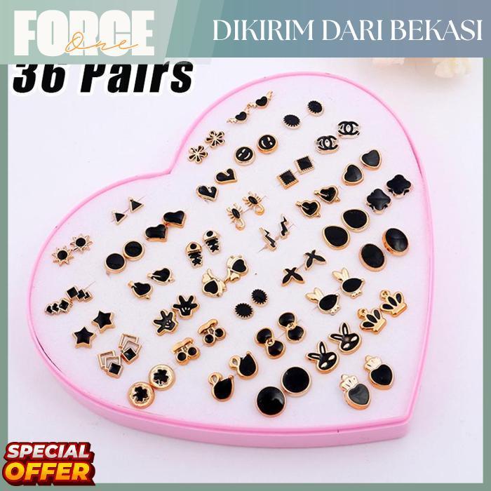 Force One 36 Pasang Anting Hypoallergenic Plastik Hypoallergenic Berlian Anting Set Kotak