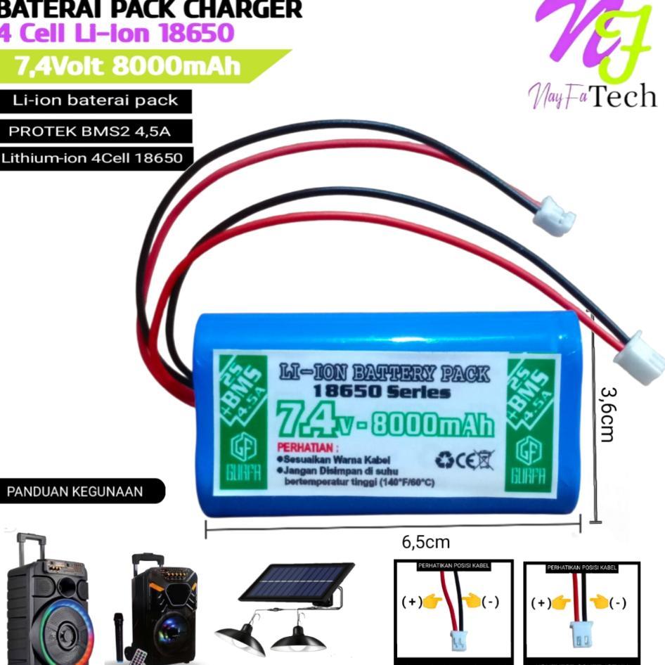 Baterai Speaker Aktif / Baterai Salon 4Cell 18650 8000Mah 7,4V Bms 2S 4,5A Double Soket Xh Dan Ph