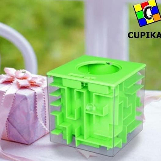 Cube 3x3 3D MAZE Puzzle Hijau CELENGAN Piggy Bank Alqshop