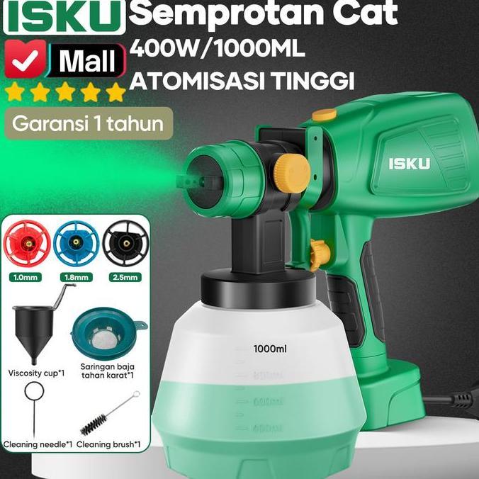 ISKU Spray Gun Elektrik 400W Tabung Besar 1000ml Mesin Semprot Cat Listrik Nozzle Tembaga Asli Tanpa