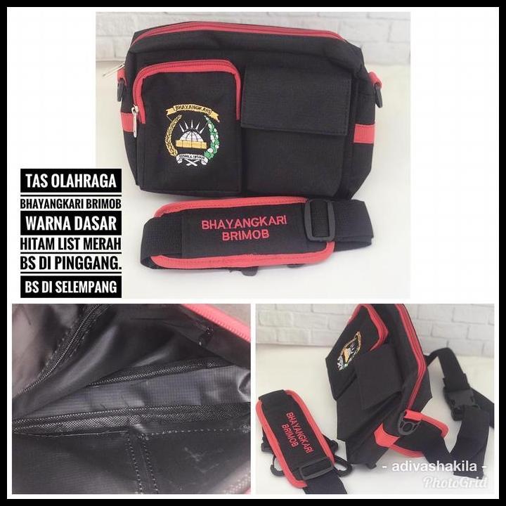 Tas Pinggang Olahraga Bhayangkari Brimob Hitam List Merah Terbaru