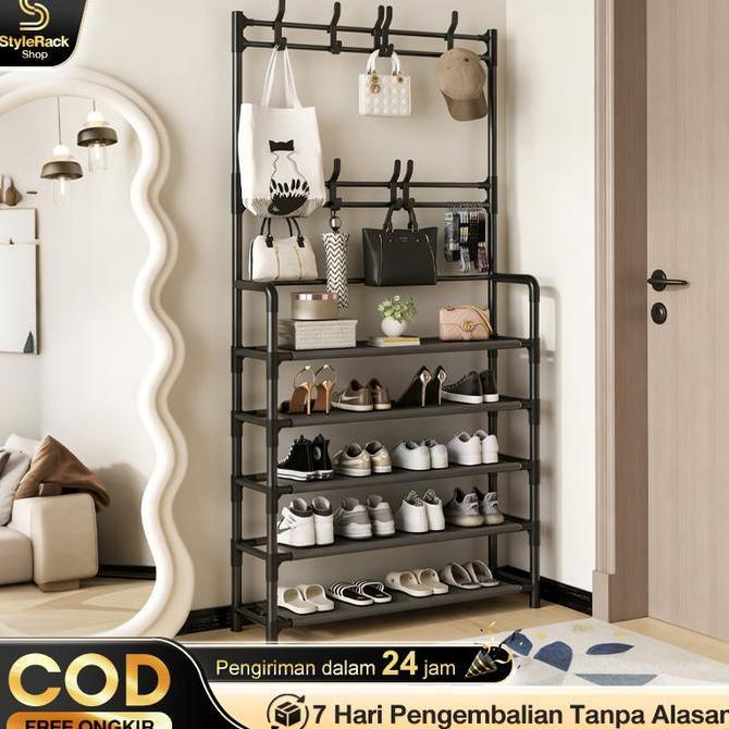 Rak Sepatu Penyimpanan Serbaguna Stand Hanger /Rak Baju Gantungan /Rak Jemuran Baju Hanger Tas Topi 