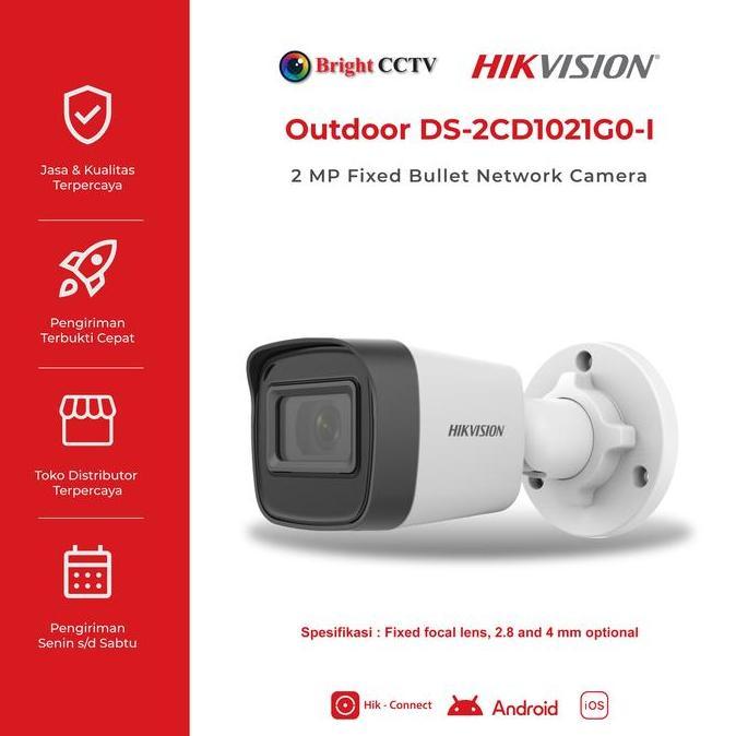Lens- Hikvision Kamera Ip 2Mp Ds-2Cd1G0_I Outdoor Bullet 20M Ir Exir 1920X1080 30Fps Resolusi Tinggi