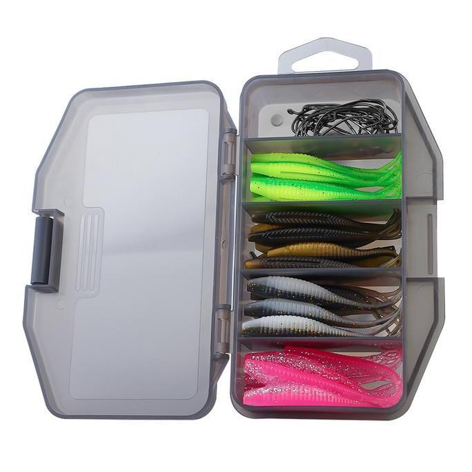 VIRYEOU Set Soft Lure Umpan Pancing Dan Mata Kail Mancing Ikan 60 Pcs 6.5 cm