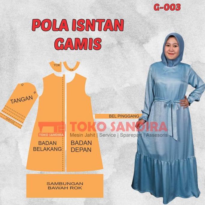 pola gamis/pola instan gamis/pola gamis wanita/pola instan murah/G-003 Alqshop