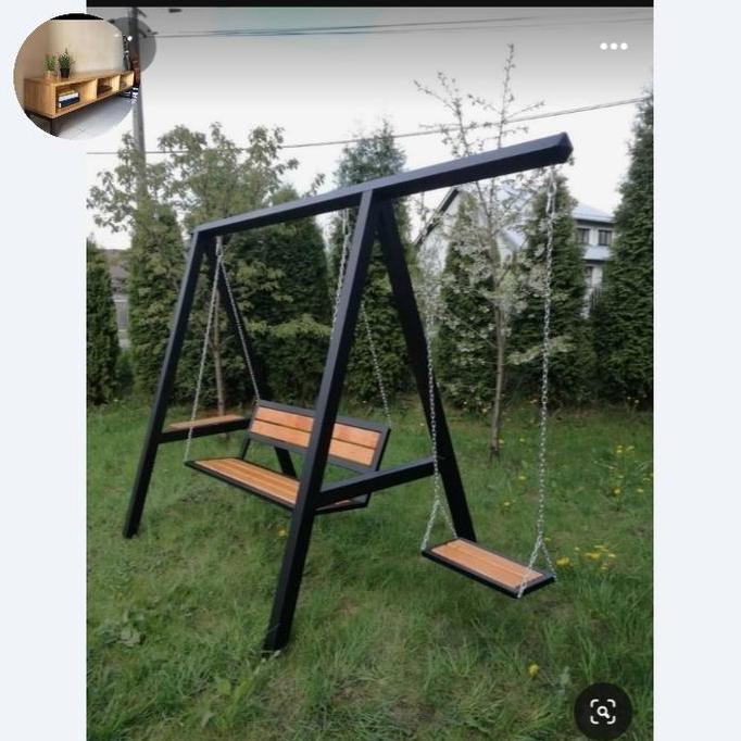 ayunan taman besi dan kayu