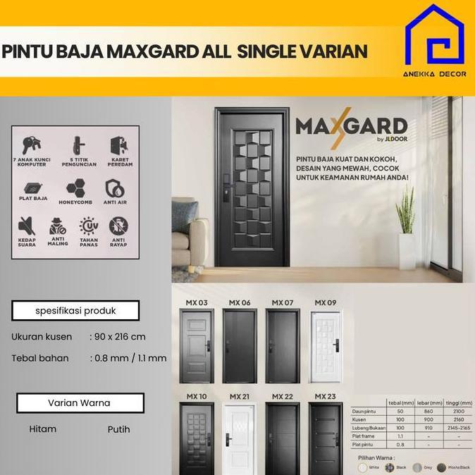 Terlaris Pintu Baja Maxgard Single Ukuran 90 X 216 Cm Set , Untuk Kamar Tidur / Pintu Depan,  Warna 
