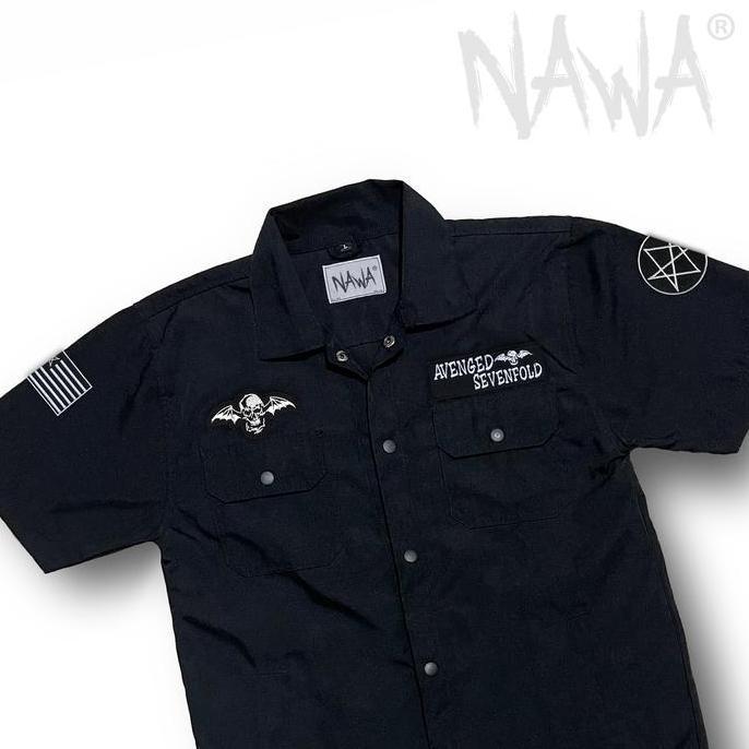 TERBARU  Workshirt Avenged Sevenfold Workshirt Hitam Tangan Pendek Kemeja Kerja Premium Workshirt Ke