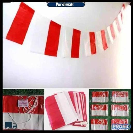 Bendera Merah Putih Plastik Plus Tali (1Bgks Isi +-40 Lbr)/Bendera Segitiga Merah Putih/Bendera Segi
