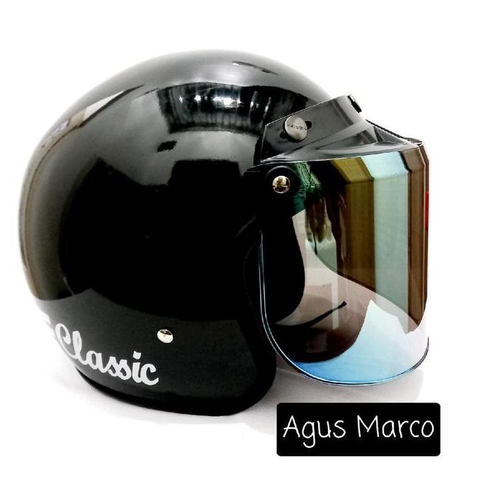 Helm Bogo Garis Classic Hitam Glossy Pria Wanita Dewasa Flat Cembung Bening Pelangi Gold Silver Smok
