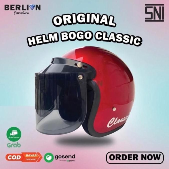 Helm bogo motif garis tiga classic / helm retro SNI