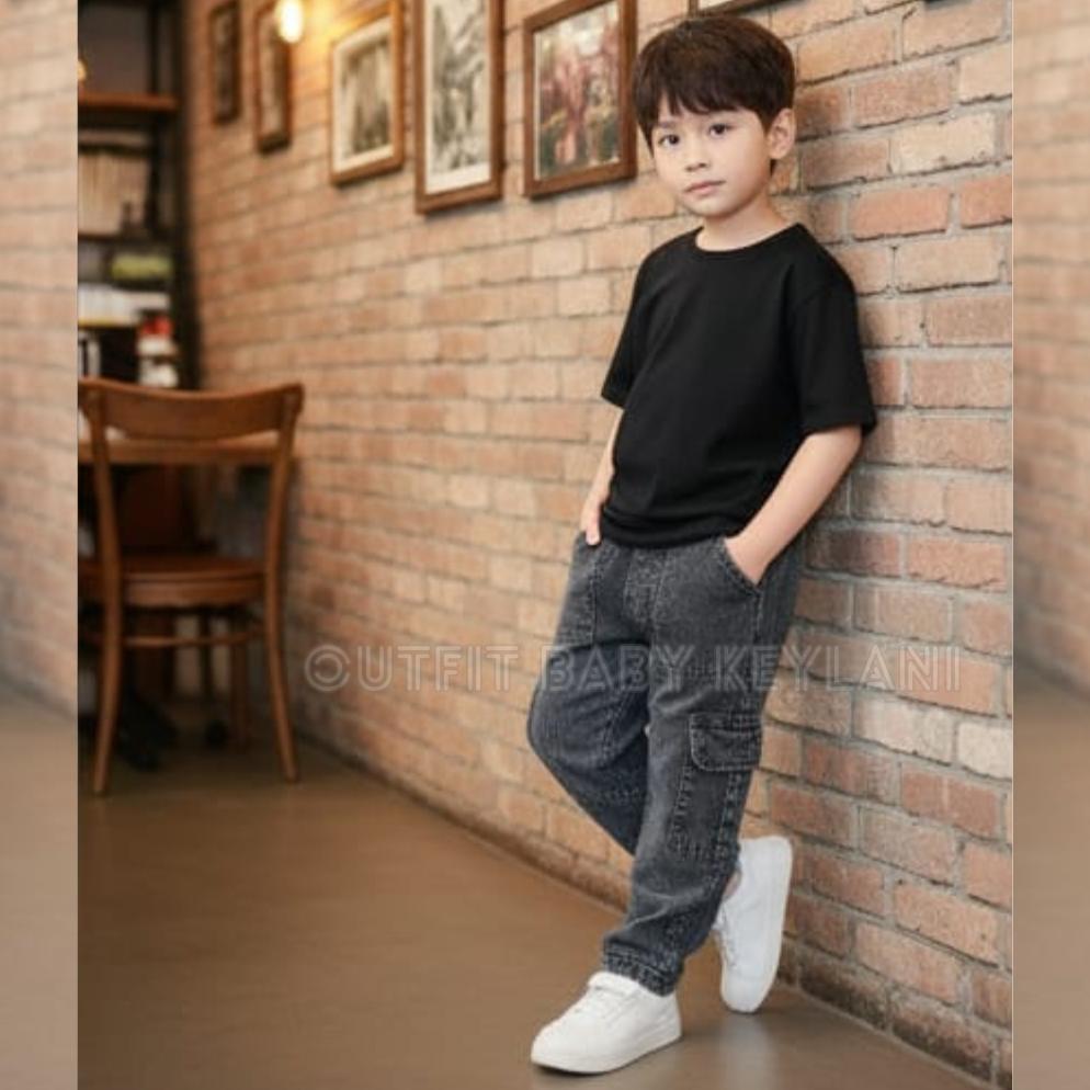 Termurah Celana Cargo Anak Laki 1-10 Tahun Bahan Jeans Non Kaku