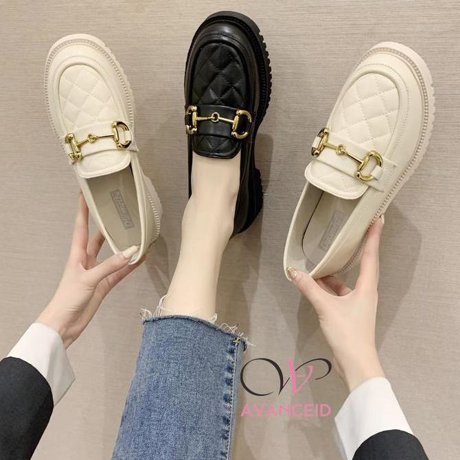 AVANCEID 1909 Loafers Sepatu Sneakers Wanita Kerja Docmart Hitam Karet