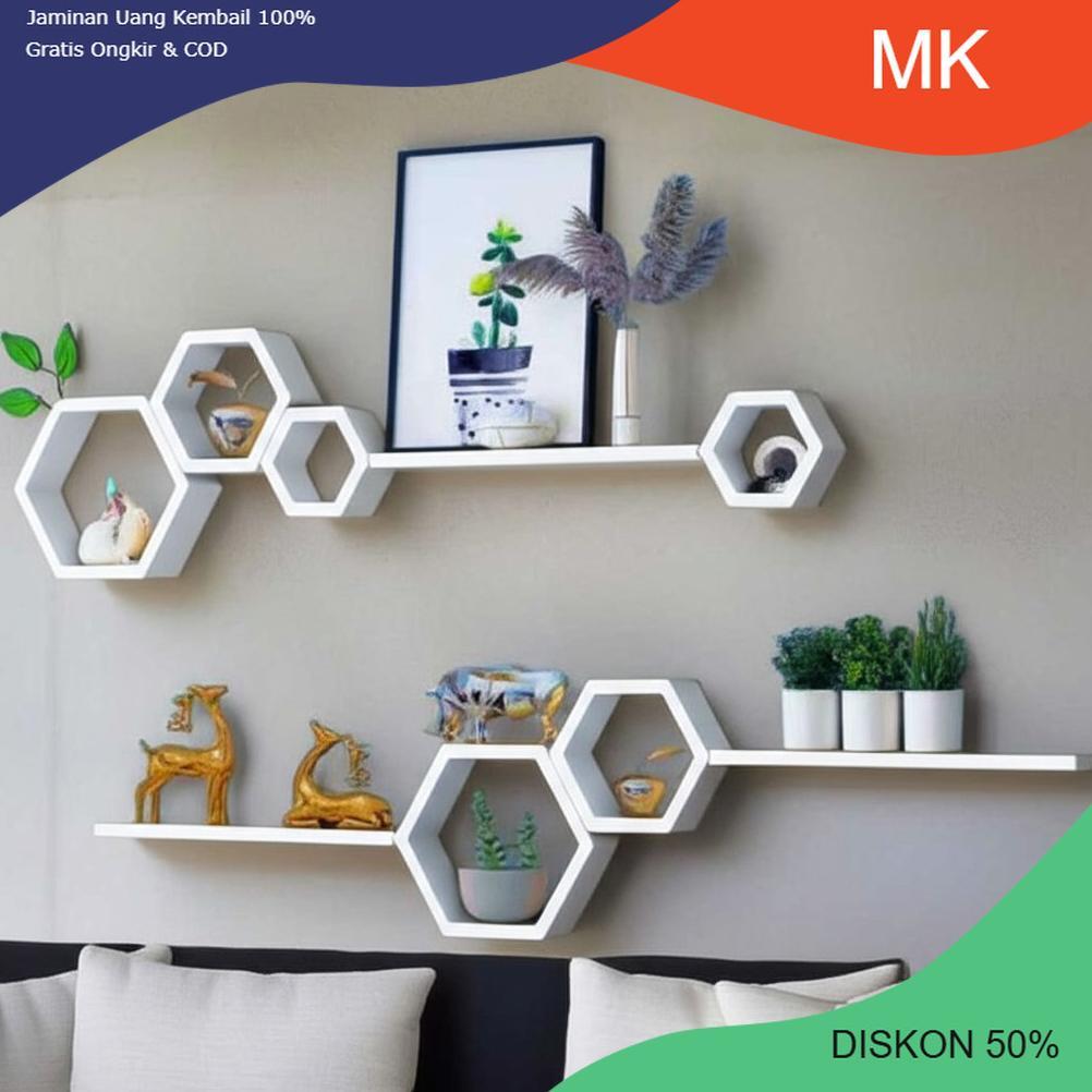 Rak hexagonal dinding hexagonal 1set ambalan hiasan dinding rak hexagonal estetik kayu pajangan kayu