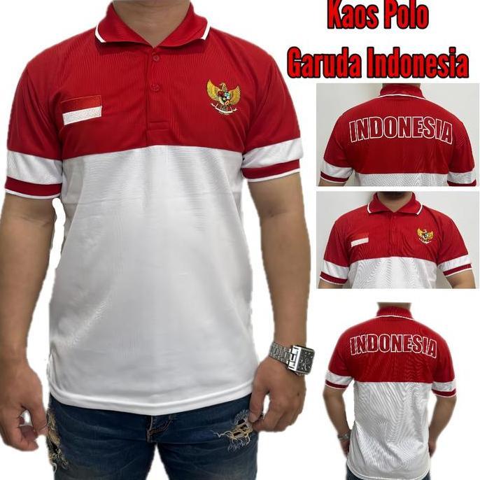 Kaos Kerah Merah Putih / Baju Merah Putih Logo Garuda Indonesia / Polo Shirt Logo Bordir Garuda / Ka
