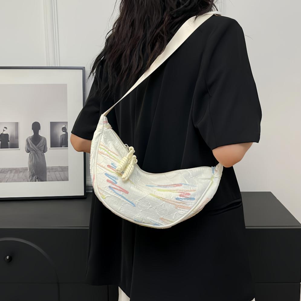 NEW [COD] Tas Bahu Wanita Lucu Korea Tas Selempang Kasual Bag Kanvas Half Moon Bag Shoulder Round Bu