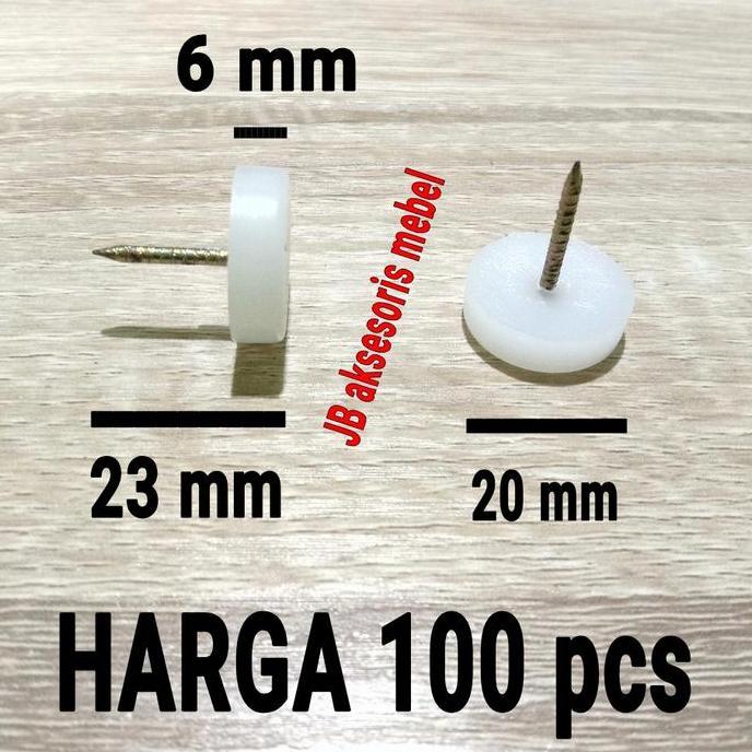 Paku Rotan Ulir Putih 20 Mm Rata (100Pcs) / Paku Kaki Kursi Ulir Datar 2 Cm