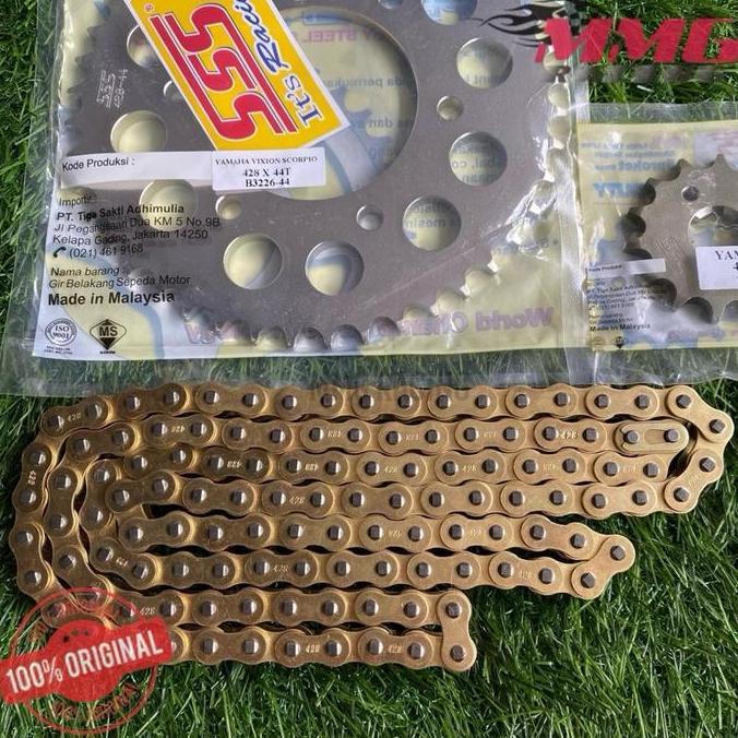 Promo Original Gear SSS 428 + Rantai Gold Polos untuk motor Vixion Lama, Vixion Baru, MxKing150, Bys