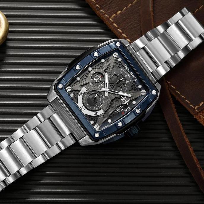 Clock- Evans Jayden Jam Tangan Pria 9624 Rantai Stainless Steel Chronograph Kaca Sapphire Ter Resist