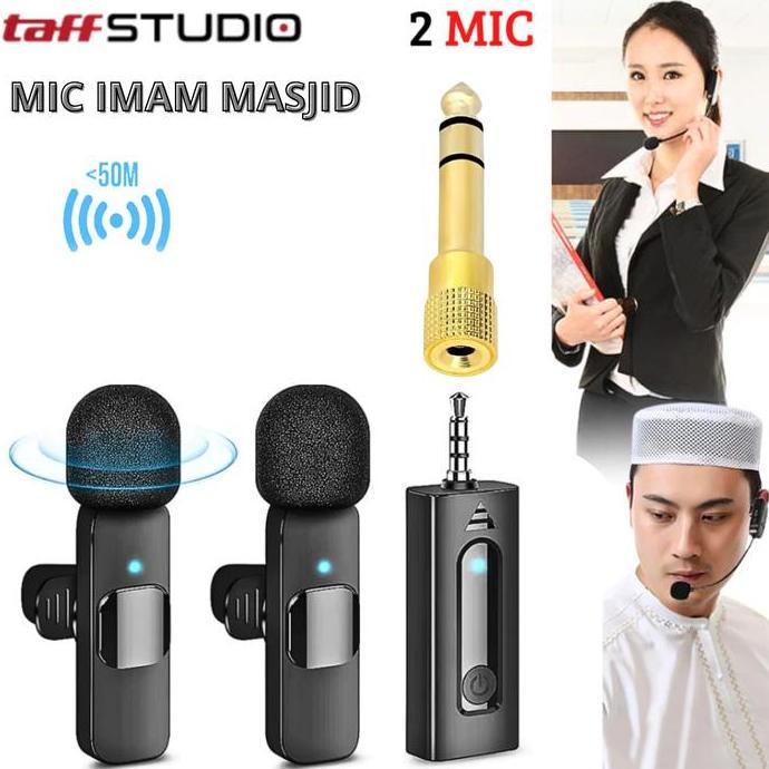 COD TaffSTUDIO Microphone Clip On 2 Mic Wireless Imam Masjid Suara Jernih Mik + Adaptor Jack 6.5mm K