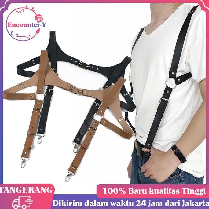 HATSUD Suspender Pria Kulit Pu Leather Suspender Suspender Kulit Pu