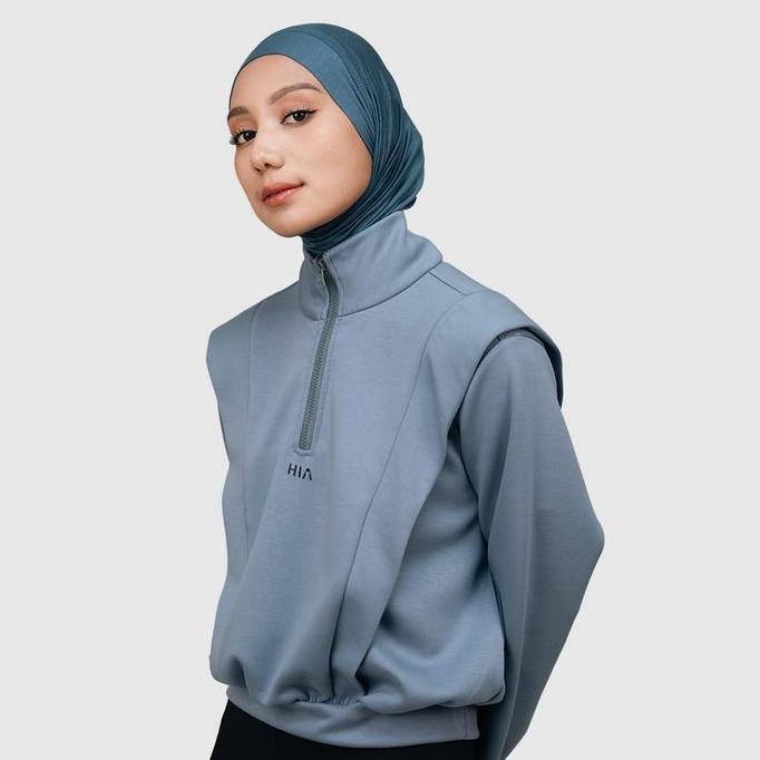 HIA Everywear Nomi Half Zip Sport Sweater Blue Oversize Fit Olahraga Running Gym Padel Tennis Jaket 