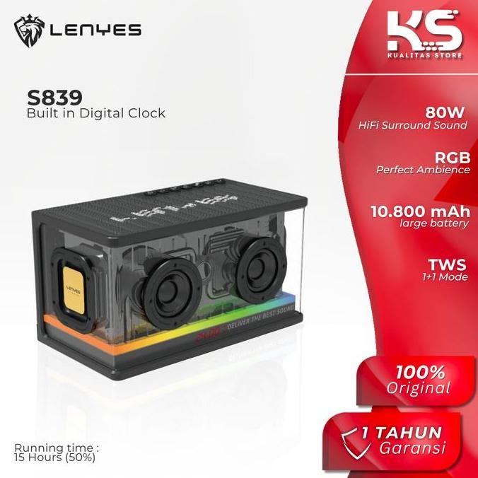 LENYES Speaker Wireless S839 LED Transparan 80W Full Bass Stereo TWS