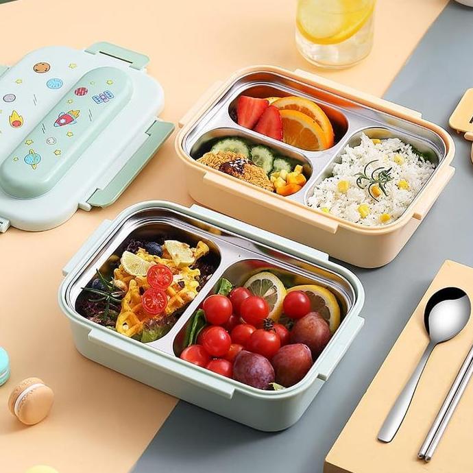 Gin- Lunch Box Kids Set Stainless Steel 316 Dengan Sendok Sumpit Stainless / Bento Box Stainless Ste
