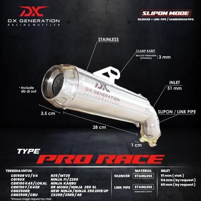 Knalpot Dx Pro Race Slipon New Ninja 250 Cbr 250 rr mt 25 r25