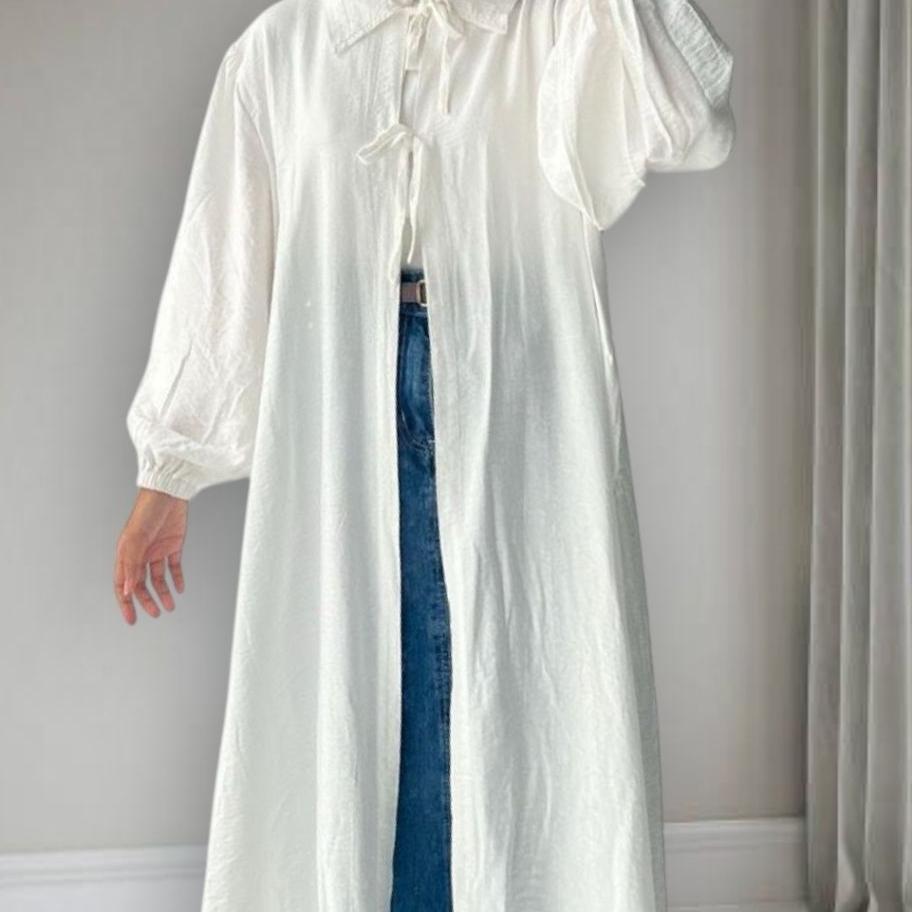 Baju Lebaran Wanita Outer Cardigan Polo Linen Flow